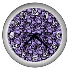 Skulls Pattern  Wall Clocks (silver)  by Valentinaart