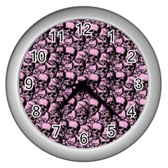 Skulls Pattern  Wall Clocks (silver)  by Valentinaart