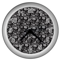 Skulls Pattern  Wall Clocks (silver)  by Valentinaart