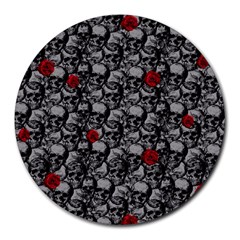 Skulls And Roses Pattern  Round Mousepads by Valentinaart