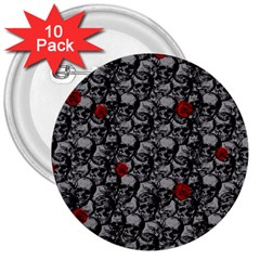 Skulls And Roses Pattern  3  Buttons (10 Pack)  by Valentinaart