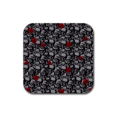 Skulls And Roses Pattern  Rubber Coaster (square)  by Valentinaart