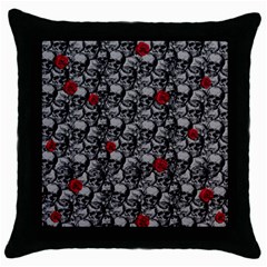 Skulls And Roses Pattern  Throw Pillow Case (black) by Valentinaart