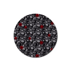 Skulls And Roses Pattern  Rubber Coaster (round)  by Valentinaart