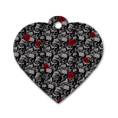 Skulls And Roses Pattern  Dog Tag Heart (one Side) by Valentinaart