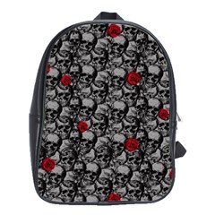 Skulls And Roses Pattern  School Bags(large)  by Valentinaart