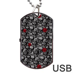 Skulls And Roses Pattern  Dog Tag Usb Flash (two Sides) by Valentinaart