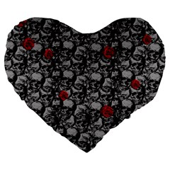 Skulls And Roses Pattern  Large 19  Premium Heart Shape Cushions by Valentinaart