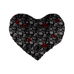 Skulls And Roses Pattern  Standard 16  Premium Flano Heart Shape Cushions by Valentinaart