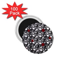 Skulls And Roses Pattern  1 75  Magnets (100 Pack)  by Valentinaart