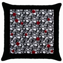 Skulls And Roses Pattern  Throw Pillow Case (black) by Valentinaart