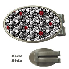 Skulls And Roses Pattern  Money Clips (oval)  by Valentinaart