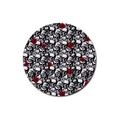 Skulls And Roses Pattern  Rubber Coaster (round)  by Valentinaart