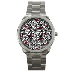 Skulls And Roses Pattern  Sport Metal Watch by Valentinaart