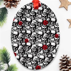 Skulls And Roses Pattern  Oval Ornament (two Sides) by Valentinaart