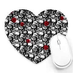 Skulls And Roses Pattern  Heart Mousepads by Valentinaart