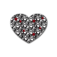 Skulls And Roses Pattern  Rubber Coaster (heart)  by Valentinaart