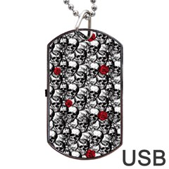 Skulls And Roses Pattern  Dog Tag Usb Flash (one Side) by Valentinaart