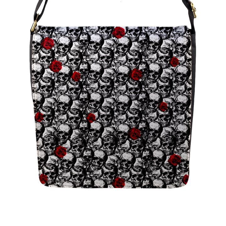 Skulls and roses pattern  Flap Messenger Bag (L) 