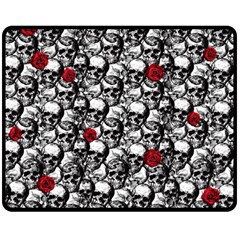 Skulls And Roses Pattern  Double Sided Fleece Blanket (medium)  by Valentinaart