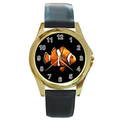 Clown Fish Round Gold Metal Watch by Valentinaart