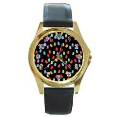 Candy Pattern Round Gold Metal Watch by Valentinaart