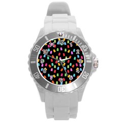 Candy Pattern Round Plastic Sport Watch (l) by Valentinaart