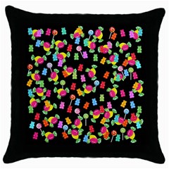 Candy Pattern Throw Pillow Case (black) by Valentinaart