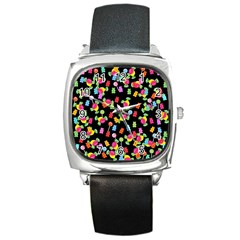 Candy Pattern Square Metal Watch by Valentinaart