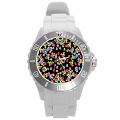 Candy Pattern Round Plastic Sport Watch (l) by Valentinaart