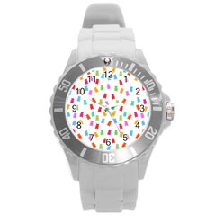 Candy Pattern Round Plastic Sport Watch (l) by Valentinaart