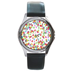 Candy Pattern Round Metal Watch by Valentinaart