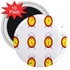 Alarm Clock Time Circle Orange Hour 3  Magnets (10 Pack) 