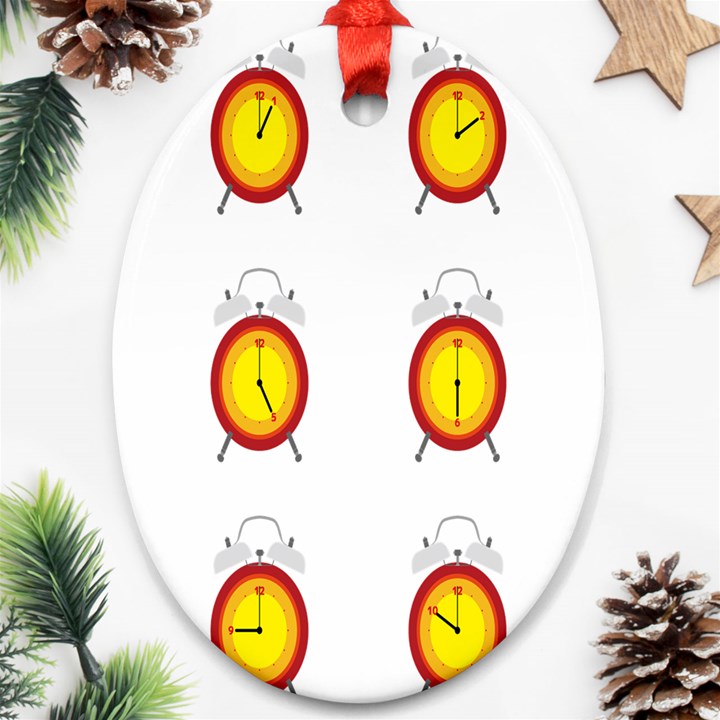 Alarm Clock Time Circle Orange Hour Oval Ornament (Two Sides)