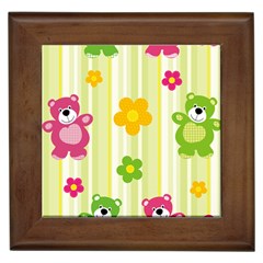 Animals Bear Flower Floral Line Red Green Pink Yellow Sunflower Star Framed Tiles by Mariart