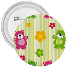 Animals Bear Flower Floral Line Red Green Pink Yellow Sunflower Star 3  Buttons by Mariart