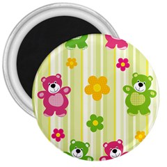 Animals Bear Flower Floral Line Red Green Pink Yellow Sunflower Star 3  Magnets