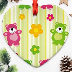 Animals Bear Flower Floral Line Red Green Pink Yellow Sunflower Star Ornament (heart) by Mariart