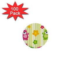 Animals Bear Flower Floral Line Red Green Pink Yellow Sunflower Star 1  Mini Buttons (100 Pack)  by Mariart