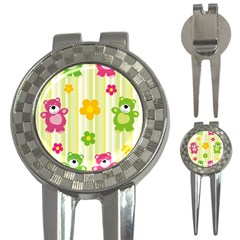 Animals Bear Flower Floral Line Red Green Pink Yellow Sunflower Star 3-in-1 Golf Divots