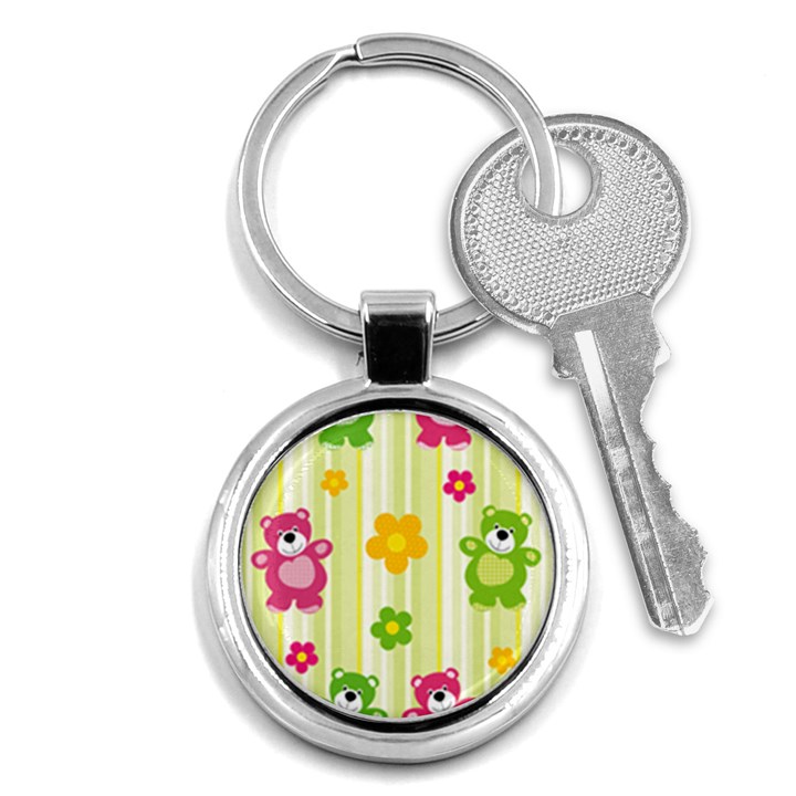 Animals Bear Flower Floral Line Red Green Pink Yellow Sunflower Star Key Chains (Round) 