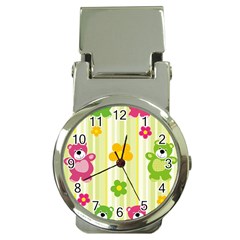 Animals Bear Flower Floral Line Red Green Pink Yellow Sunflower Star Money Clip Watches by Mariart