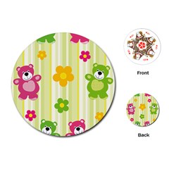 Animals Bear Flower Floral Line Red Green Pink Yellow Sunflower Star Playing Cards (round)  by Mariart