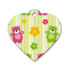 Animals Bear Flower Floral Line Red Green Pink Yellow Sunflower Star Dog Tag Heart (one Side) by Mariart