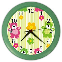 Animals Bear Flower Floral Line Red Green Pink Yellow Sunflower Star Color Wall Clocks by Mariart