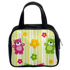 Animals Bear Flower Floral Line Red Green Pink Yellow Sunflower Star Classic Handbags (2 Sides) by Mariart