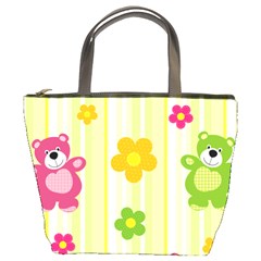 Animals Bear Flower Floral Line Red Green Pink Yellow Sunflower Star Bucket Bags by Mariart