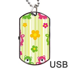 Animals Bear Flower Floral Line Red Green Pink Yellow Sunflower Star Dog Tag Usb Flash (one Side) by Mariart