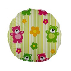 Animals Bear Flower Floral Line Red Green Pink Yellow Sunflower Star Standard 15  Premium Flano Round Cushions by Mariart