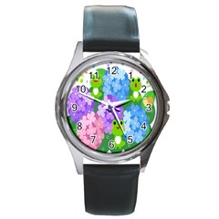 Animals Frog Face Mask Green Flower Floral Star Leaf Music Round Metal Watch by Mariart